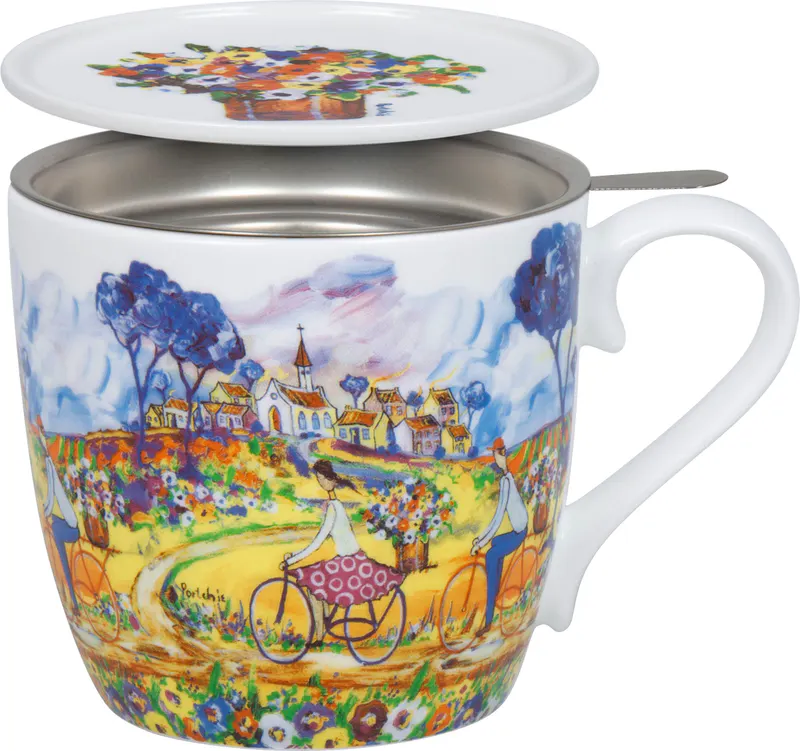 Mug with Lid & Strainer Flowers for Aunt Juliet by Portchie