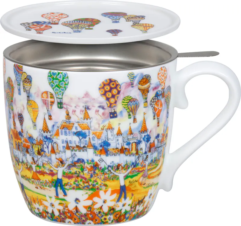 Mug with Lid & Strainer Hot Air Balloon by Portchie