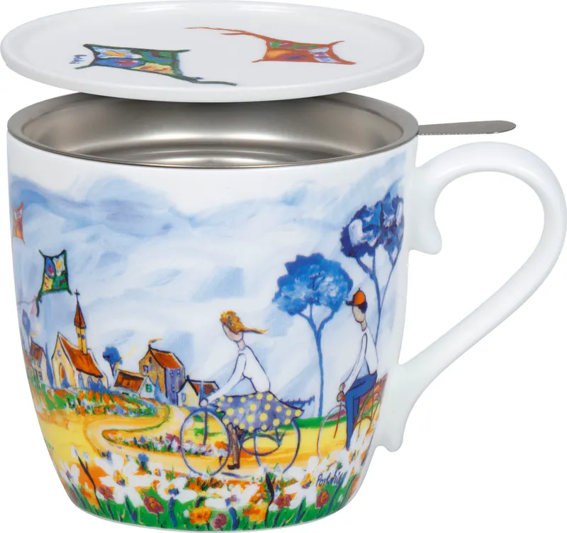 Mug with Lid & Strainer Kites and Cycling by Portchie