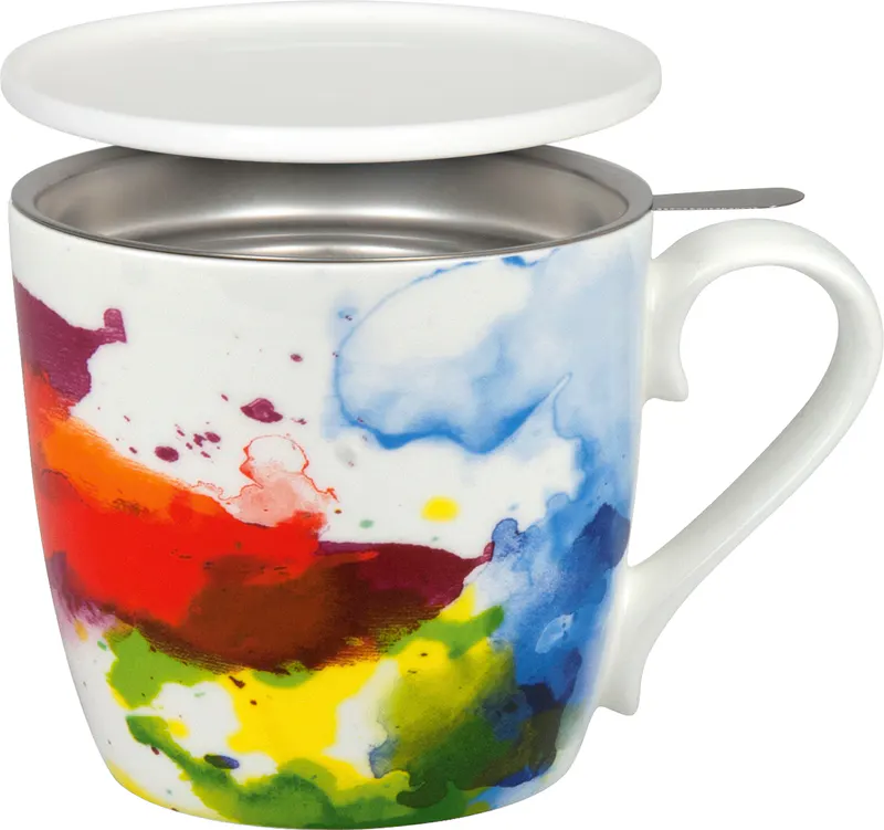 Tea Mug with Strainer, Lid & Sleeve On colour - Flow