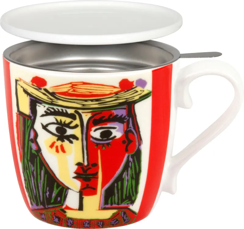 Tea Mug with Strainer, Lid & Sleeve Picasso Femme Au Chapeau
