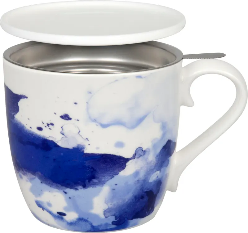 Tea Mug with Strainer, Lid & Sleeve Seeing Blue