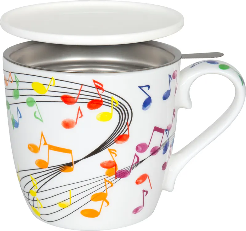 Tea Mug with Strainer, Lid & Sleeve Flying Notes