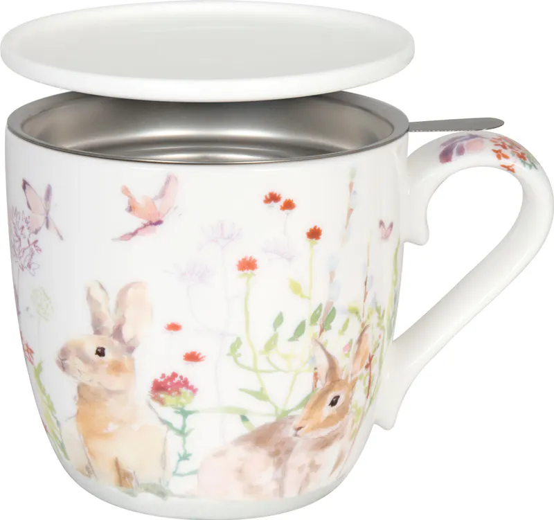 Tea Mug with Strainer, Lid & Sleeve Victoria Lowe - Spring Bunnies