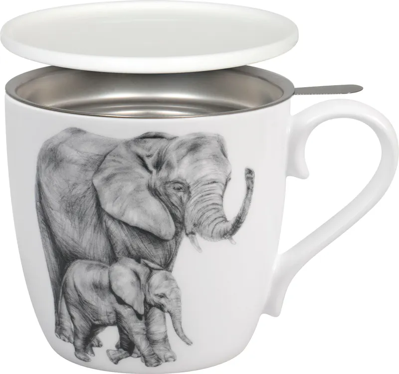Tea Mug with Strainer, Lid & Sleeve Amazing Animals -Elephants