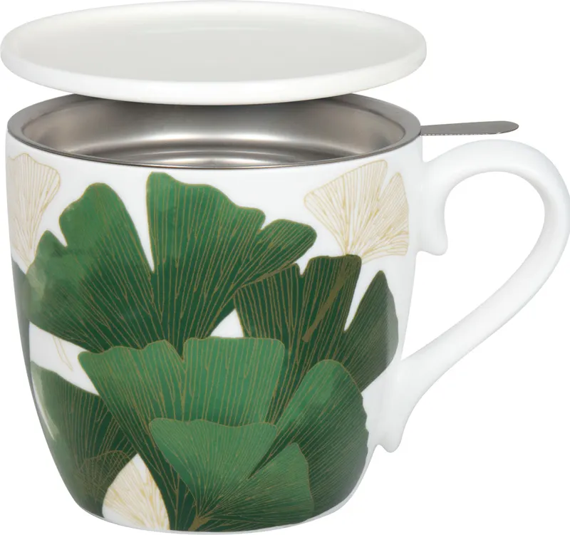 Tea Mug with Strainer, Lid & Sleeve Ginkgo