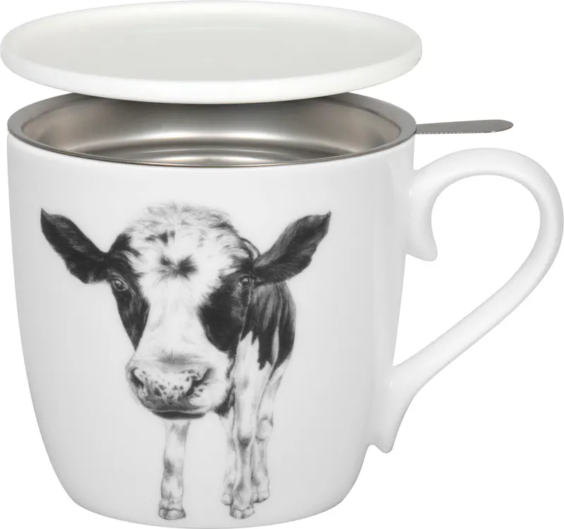 Tea Mug with Strainer, Lid & Sleeve Amazing Animals cow