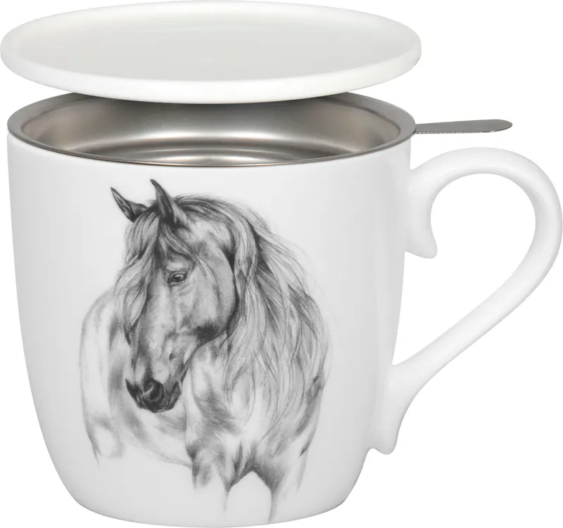 Tea Mug with Strainer, Lid & Sleeve Amazing Animals horse