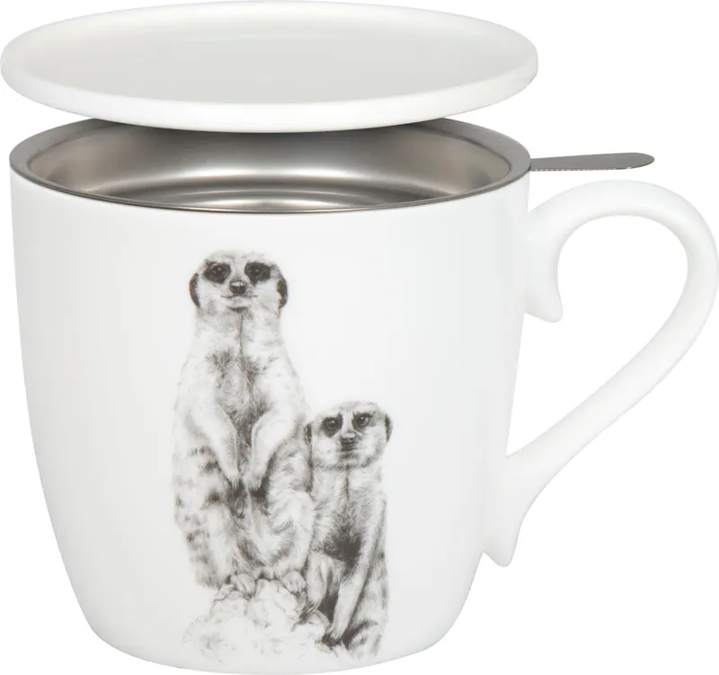 Tea Mug with Strainer, Lid & Sleeve Amazing Animals - Meerkats