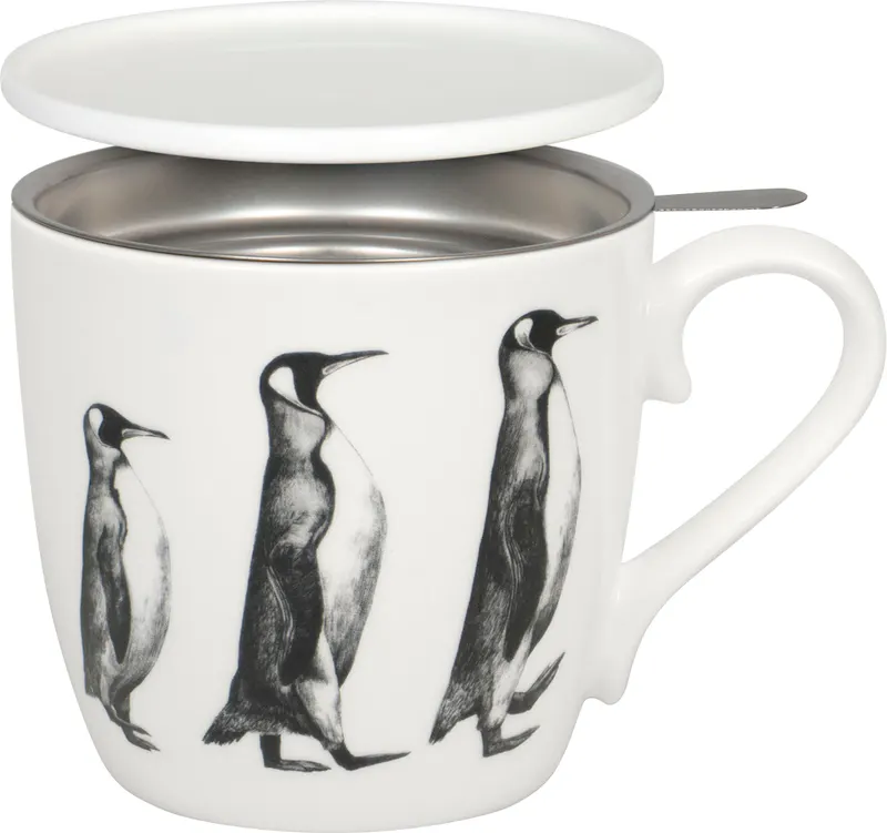 Tea Mug with Strainer, Lid & Sleeve Amazing Animals - Penguin