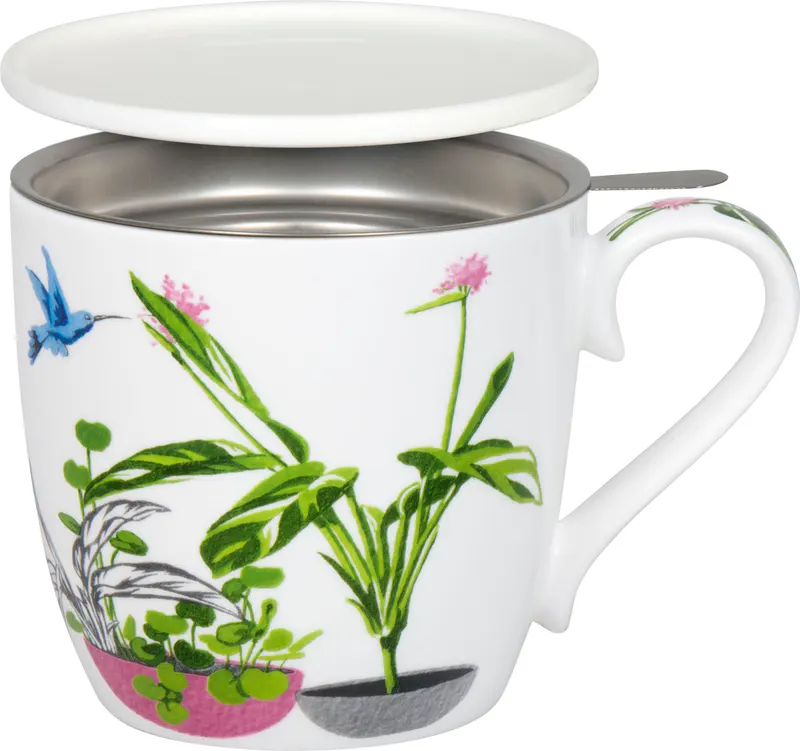 Tea Mug with Strainer, Lid & Sleeve Urban Jungle - Birds of Paradise