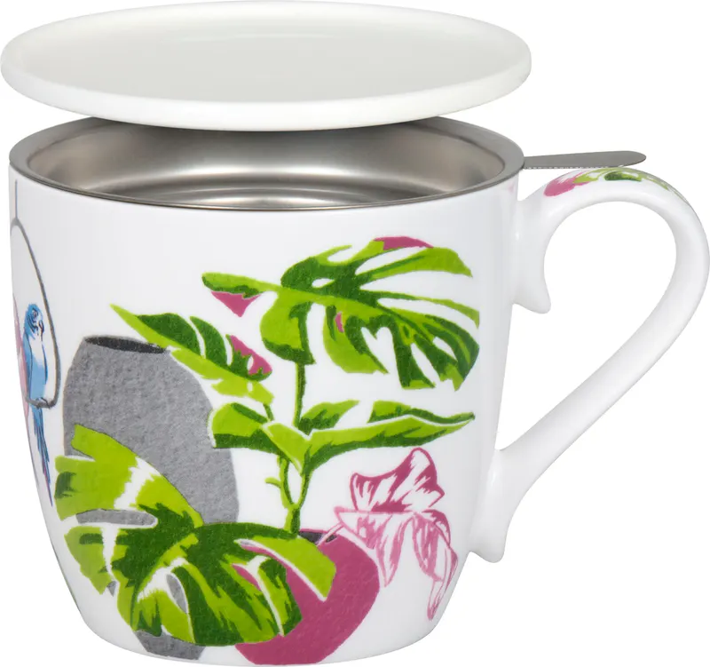 Tea Mug with Strainer, Lid & Sleeve Urban Jungle - Monstera