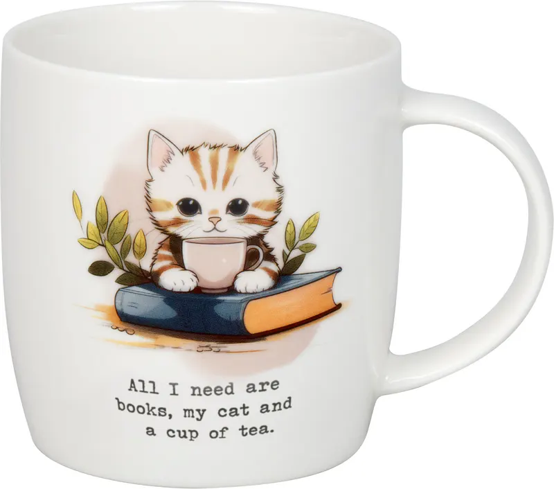 Mug books, cat & tea (English)
