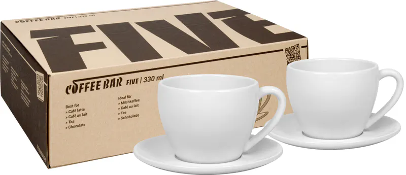 Set of 2 with Gift Box Coffee Bar FIVE coffee cup with saucer 330 ml