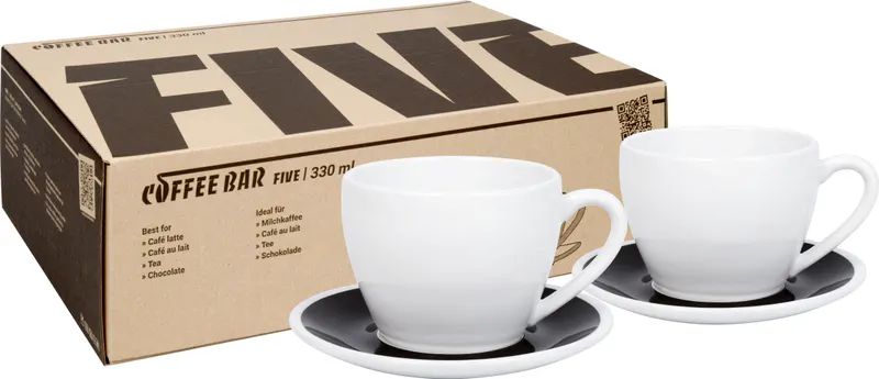 Set of 2 with Gift Box Coffee Bar FIVE coffee cup with saucer 330 ml Black & White