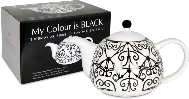Teapot with Lid & Strainer incl. Gift Box - My colour is black!