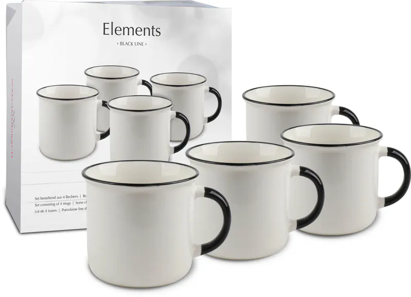 Set of 4 Mugs & Gift Box Elements - Black Line