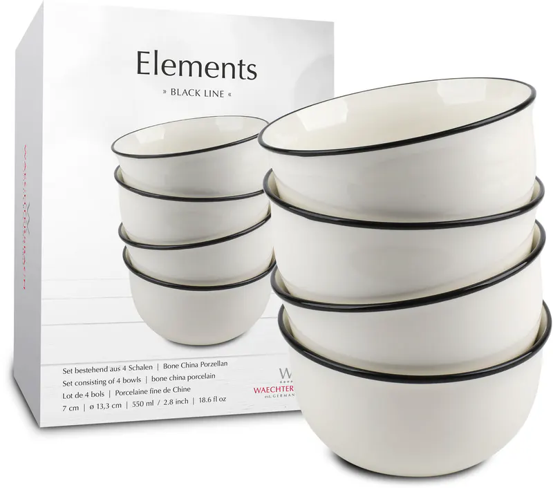 Set of 4 bowls & Gift Box Elements - Black Line