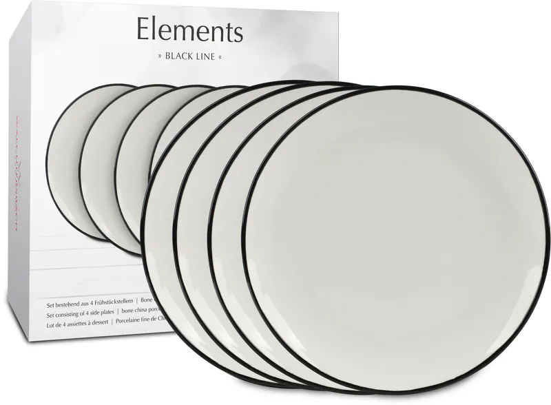 Set of 4 side plates & Gift Box Elements - Black Line