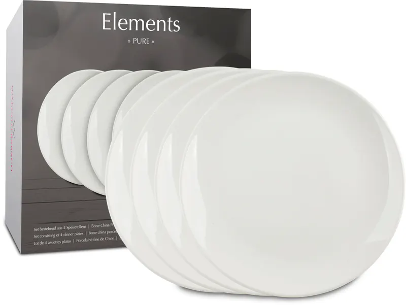 Set of 4 dinner plates & Gift Box Elements - Pure White