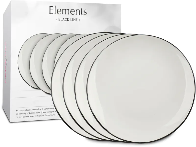 Set of 4 dinner plates & Gift Box Elements - Black Line